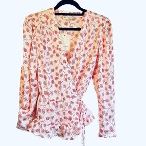 Anthropologie Blush Floral Wrap Blouse